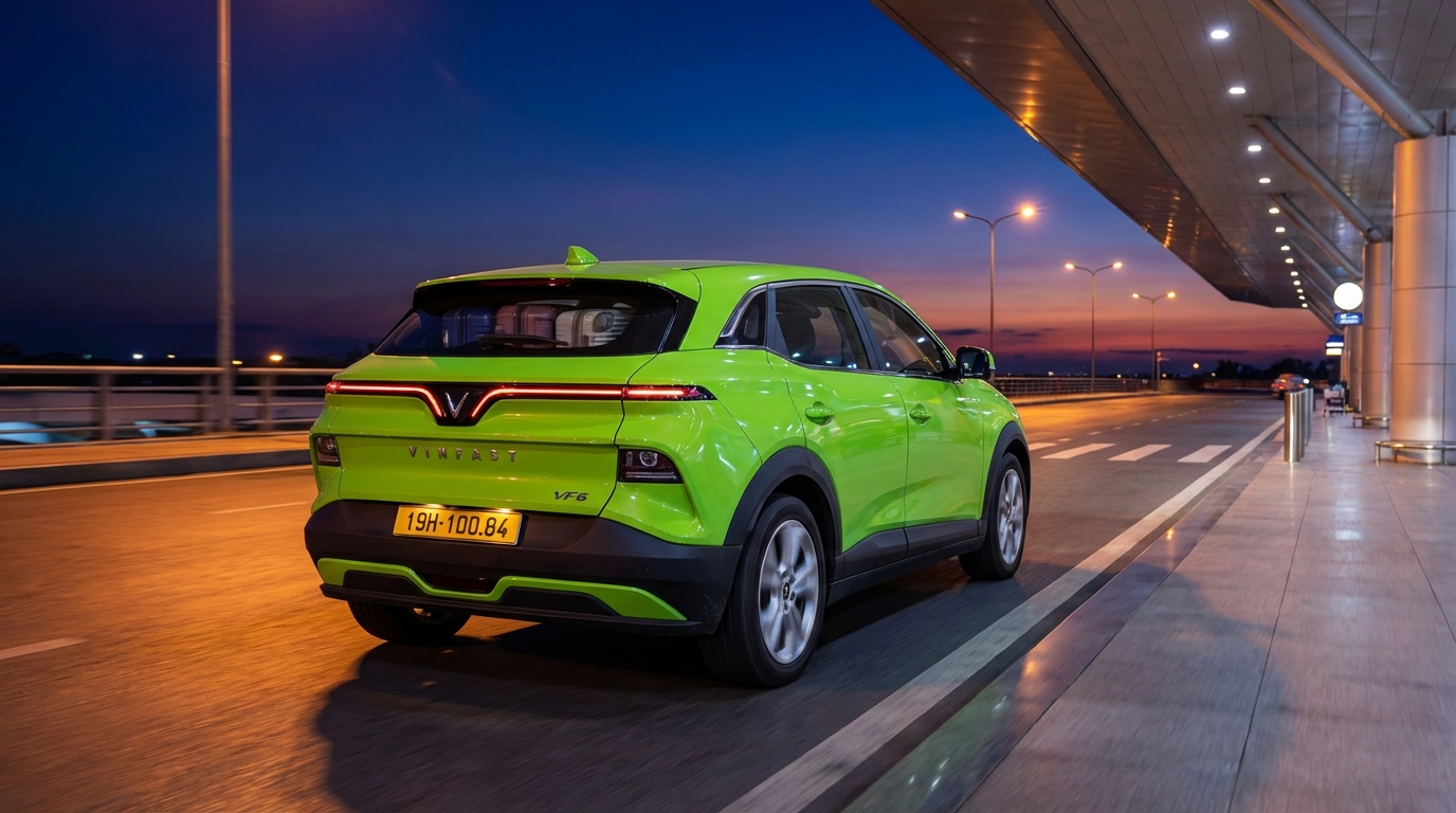 Taxi điện VinFast khởi hành sáng sớm đưa khách đi sân bay