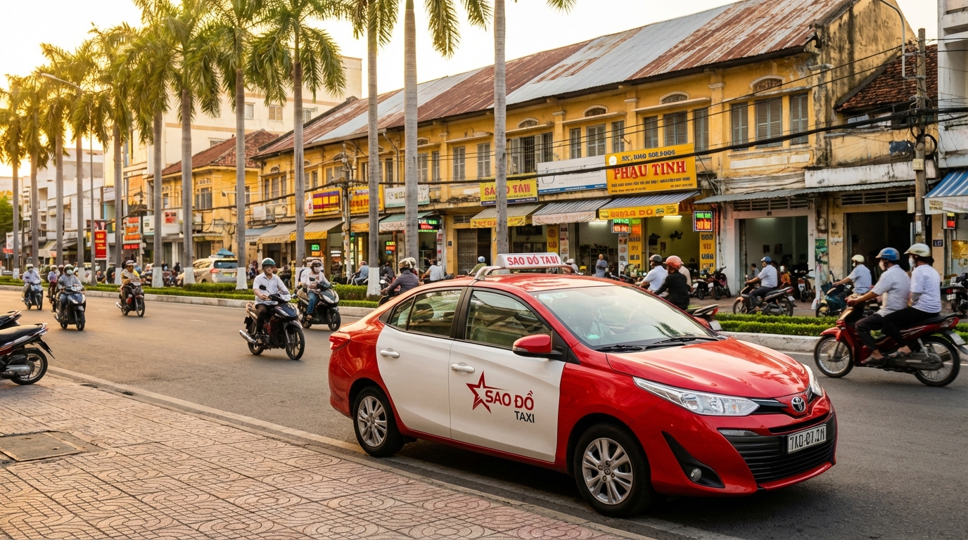Taxi Sao Đỏ trên đường phố Long Xuyên An Giang