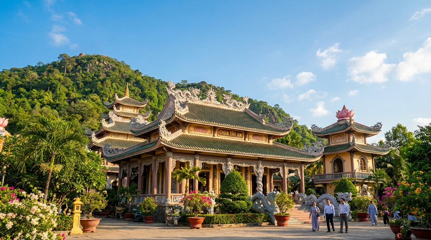 Chùa Tây An dưới chân Núi Sam Châu Đốc với kiến trúc hòa trộn nhiều phong cách