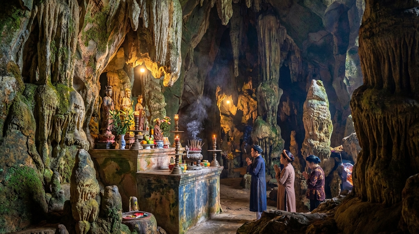 Bên trong hang động Thạch Động với khung cảnh huyền bí