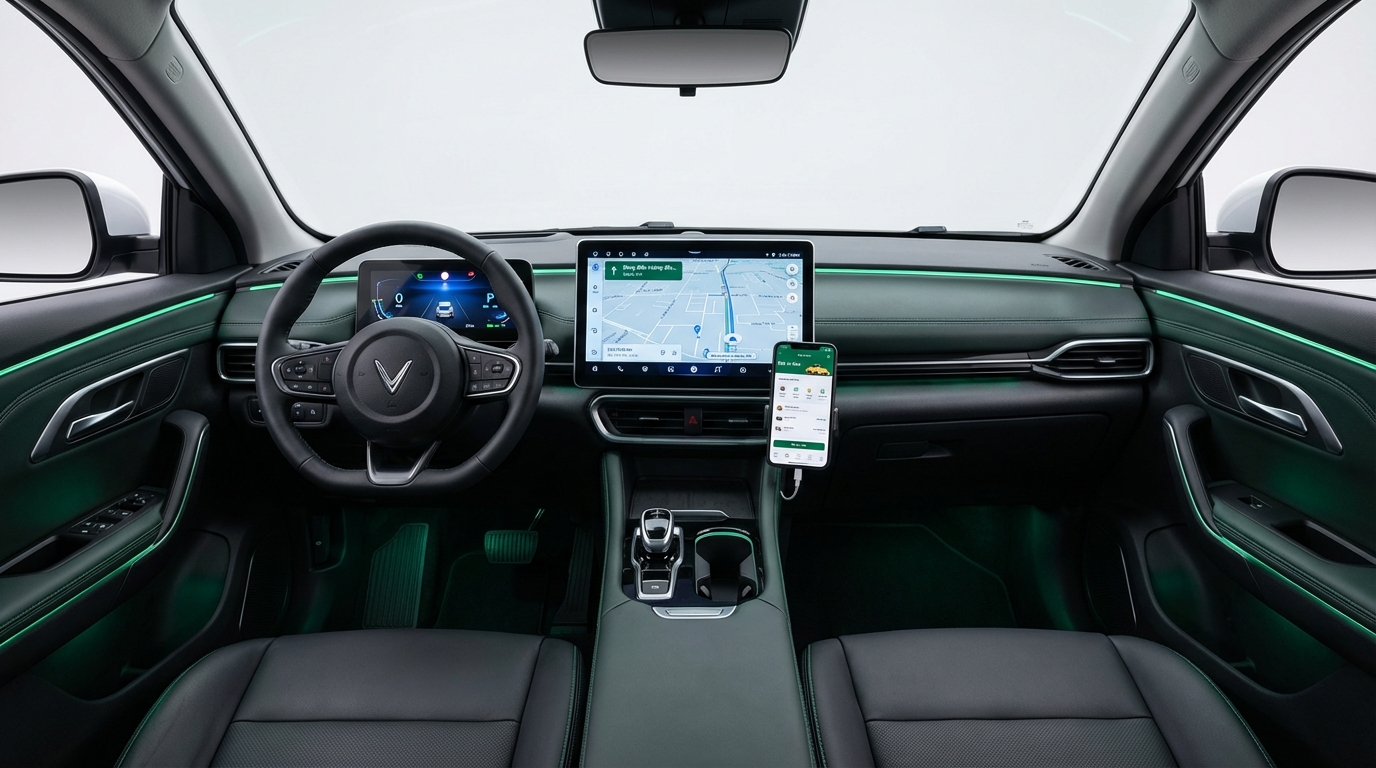 Dashboard công nghệ hiện đại trên xe taxi điện