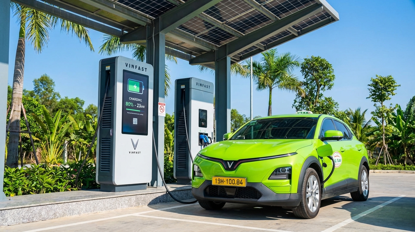 Trạm sạc xe điện VinFast hiện đại tại An Giang