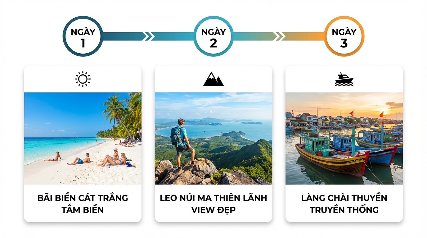 Lịch trình 3 ngày du lịch Hòn Sơn: bãi biển, leo núi, làng chài