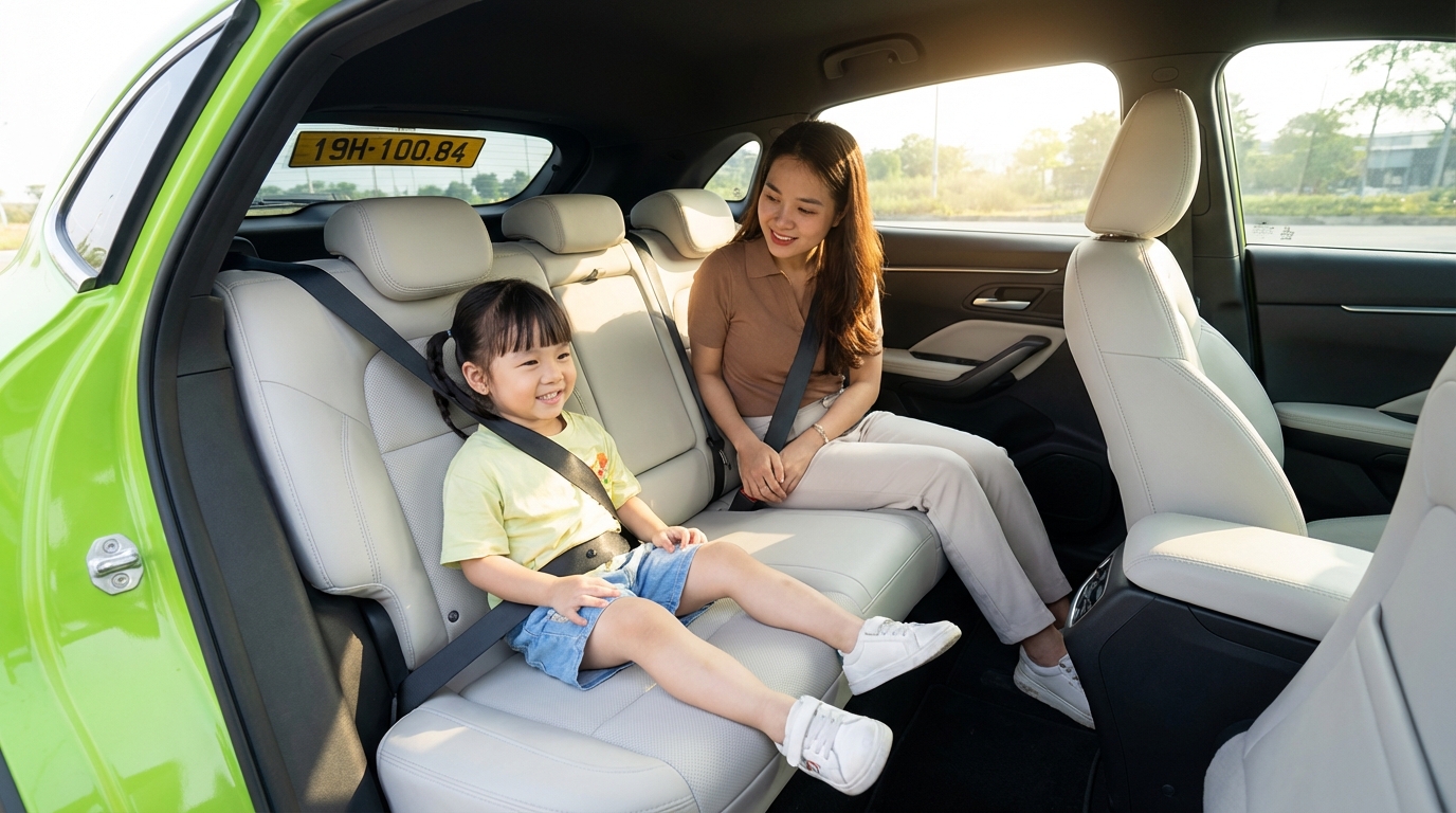 Trẻ em ngồi an toàn trong taxi