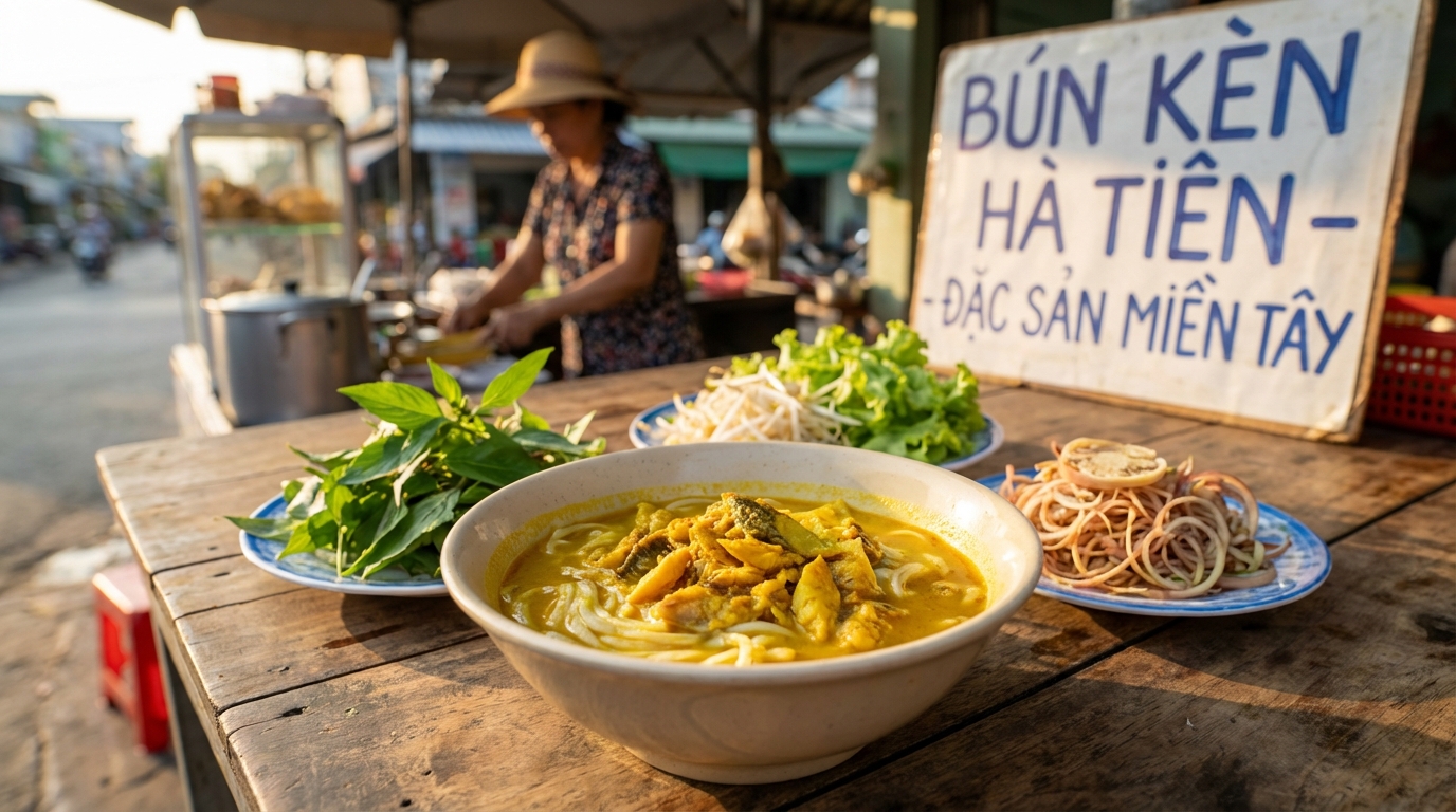 Tô bún kèn -- đặc sản ẩm thực Khmer tại Hà Tiên với nước dùng dừa vàng sánh