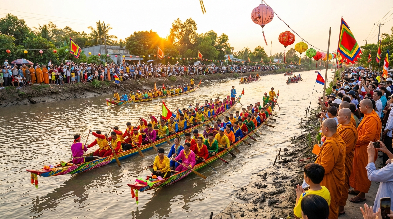 Lễ hội Khmer với đua ghe Ngo, trang phục truyền thống rực rỡ