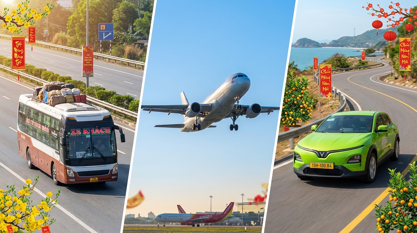 So sánh xe khách, máy bay và taxi về Tết An Giang 2026