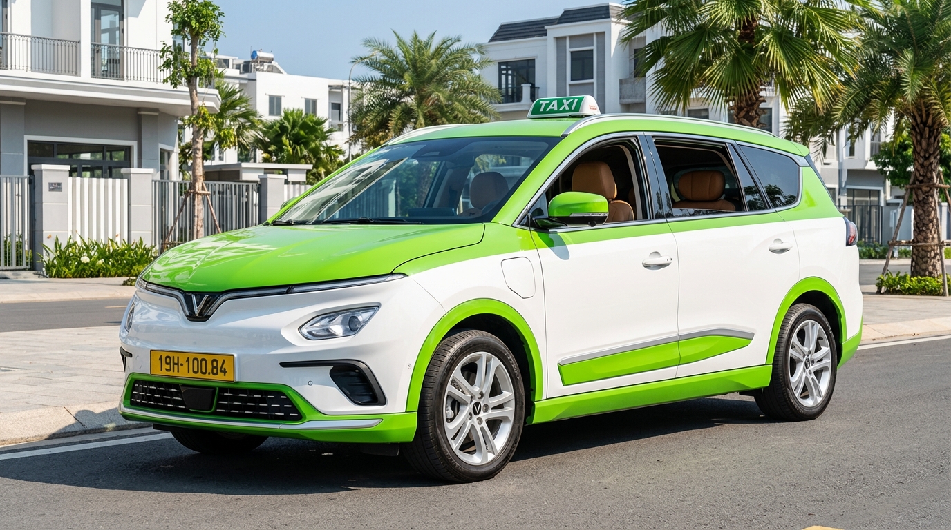 VinFast Limo Green 2026 - xe taxi điện 7 chỗ cao cấp màu trắng xanh tại Long Xuyên