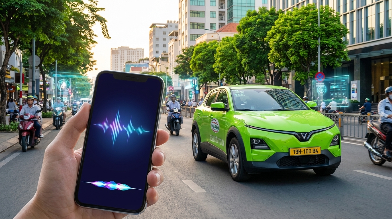 Voice search đặt taxi trên điện thoại thông minh với VinFast VF6