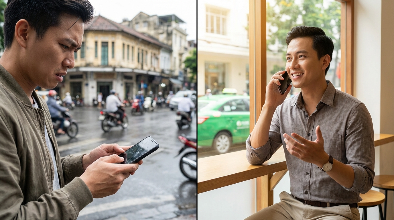 So sánh: Bên trái người đánh máy khó khăn, bên phải người nói thoải mái